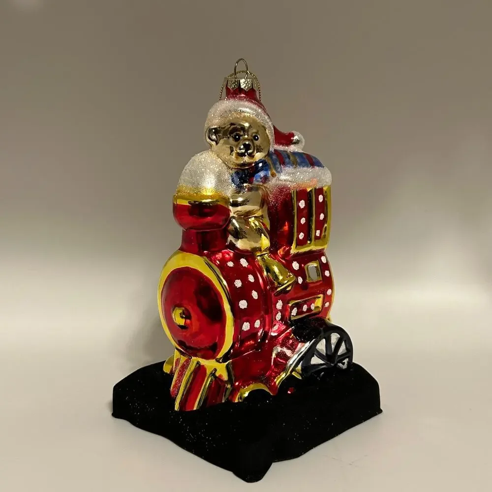 Glass Ornament Bear Train Far East Brokers 5.5